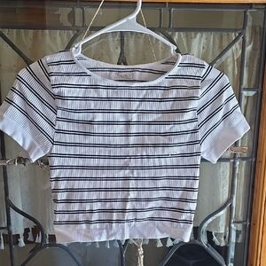 Full Tilt  Striped White and Black STRECHY crop Baby Tee